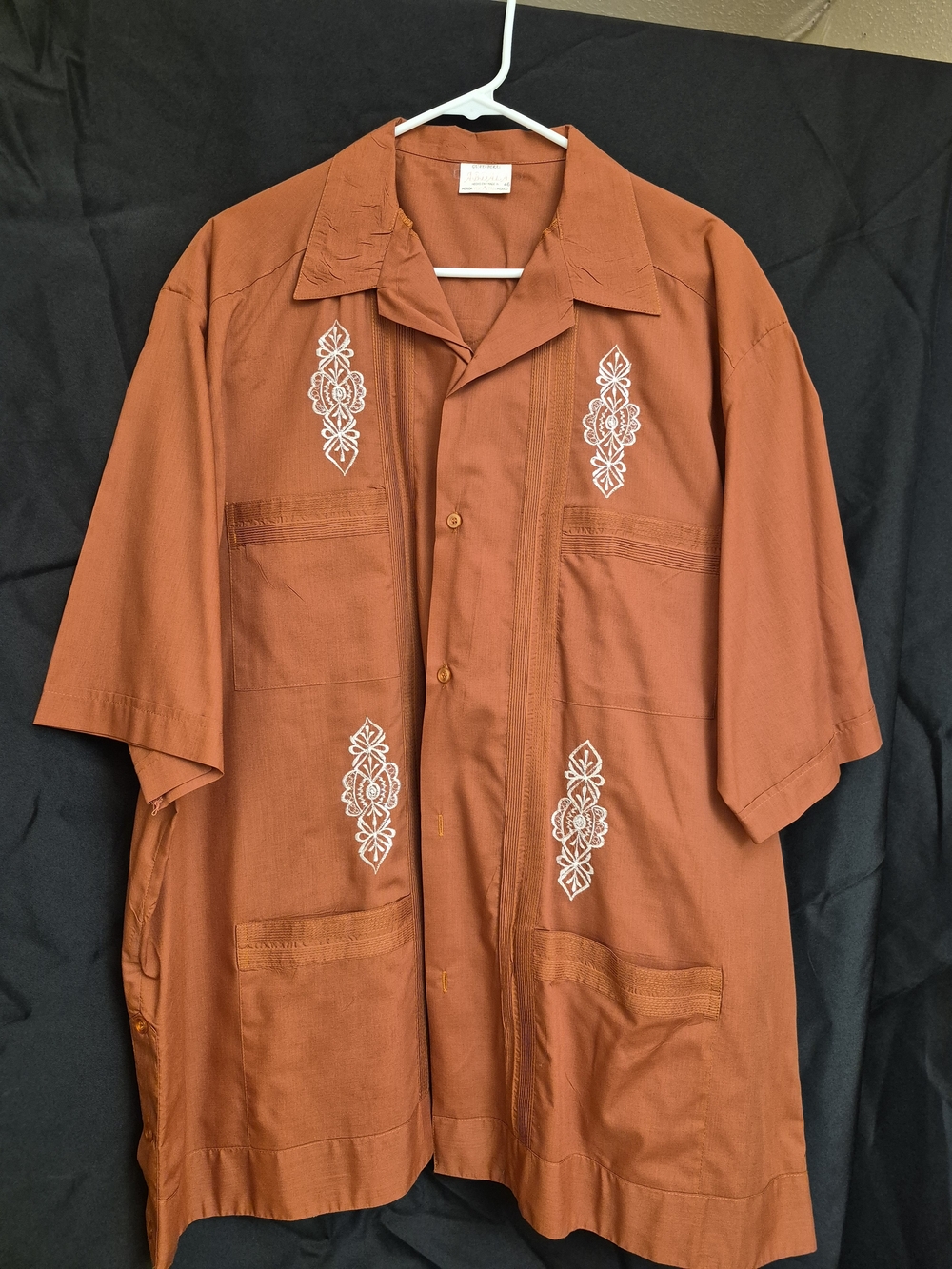 Men's Rust Short-Sleeve Guayabera Shirt Jacket - Unbranded